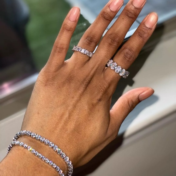 Silver 3-4mm Full Drill Fine Tennis Bridal Eternity Bracelet - Picture 16 of 16